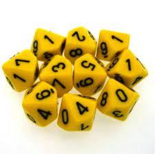 CHESSEX - SET OF TEN DICE - OPAQUE YELLOW/BLACK